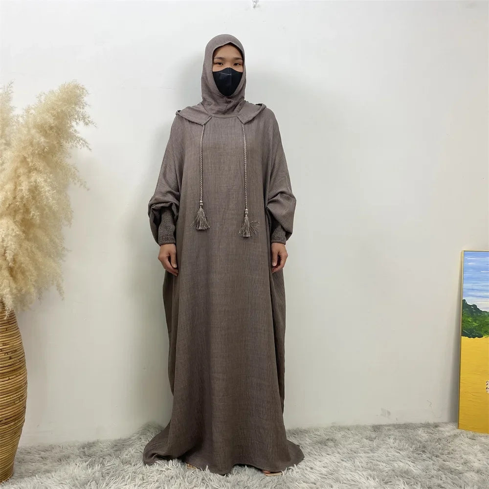 Elegant Batwing Long Hooded Dress