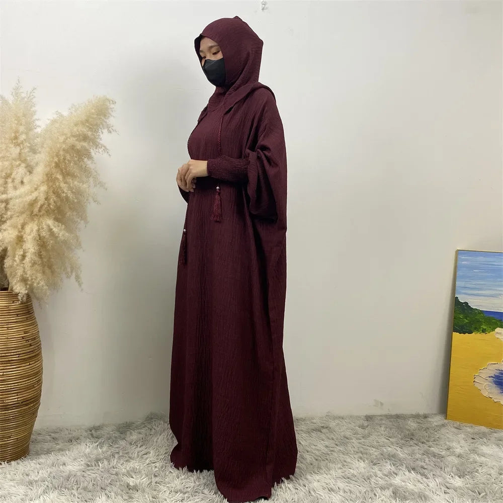 Elegant Batwing Long Hooded Dress