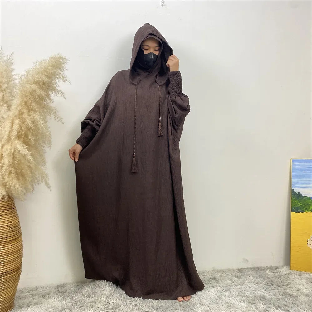 Elegant Batwing Long Hooded Dress