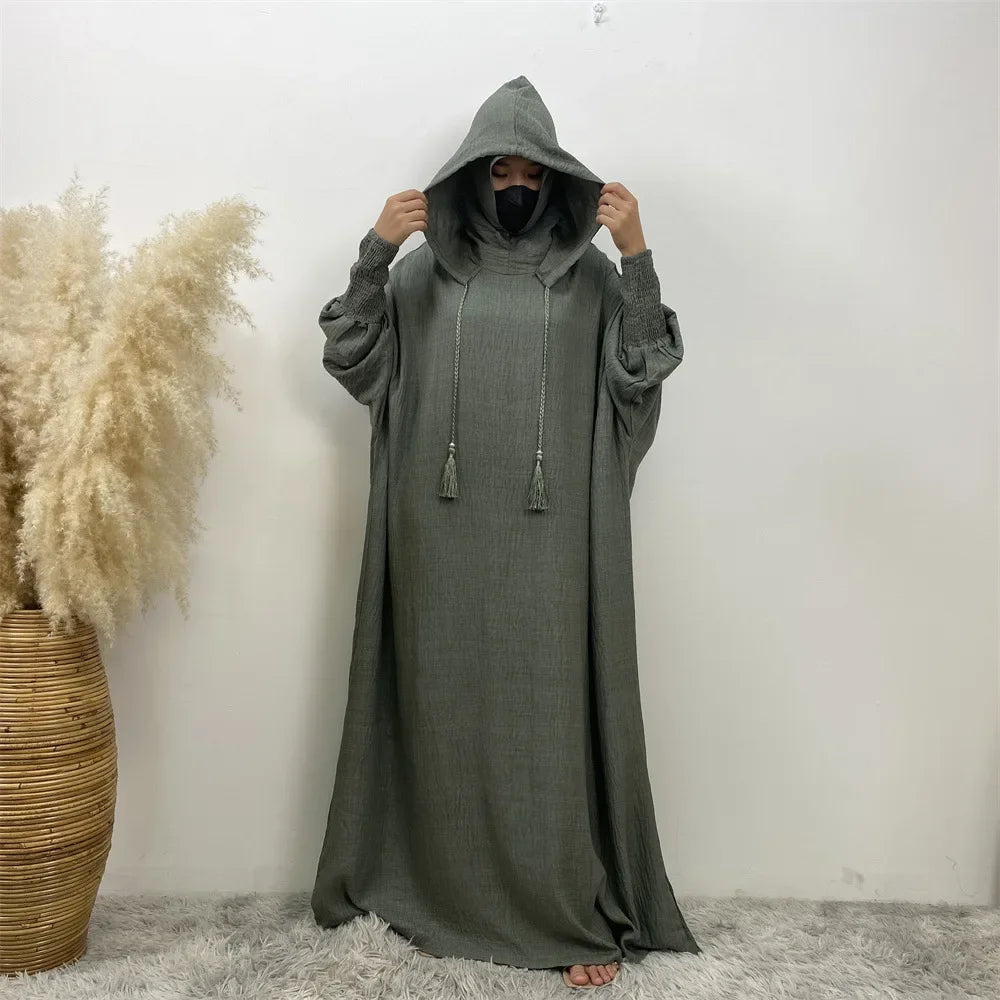 Elegant Batwing Long Hooded Dress