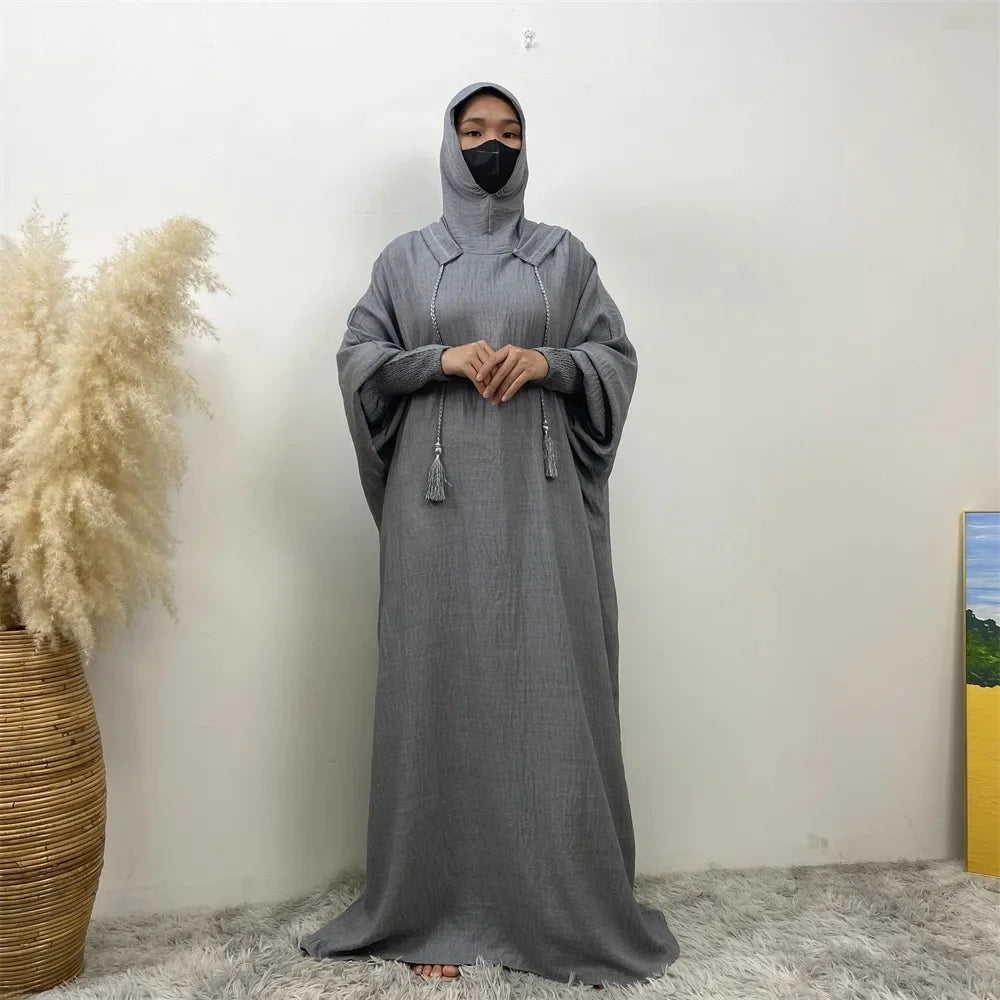Elegant Batwing Long Hooded Dress