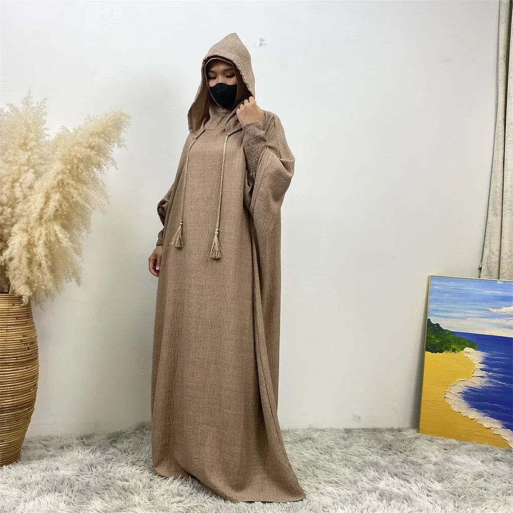 Elegant Batwing Long Hooded Dress