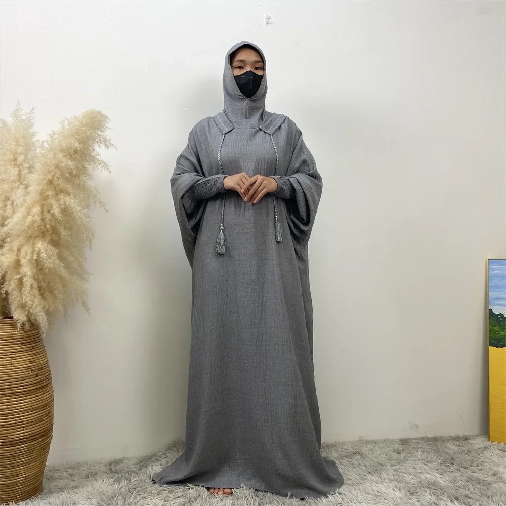 Elegant Batwing Long Hooded Dress